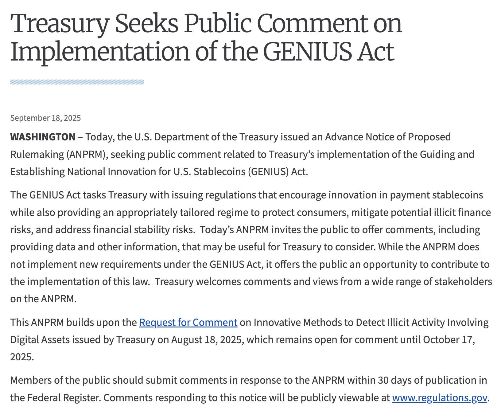 ABD Hazine Bakanlığı Kripto Paralar İçin Harekete Geçti: 20 Ekim Son