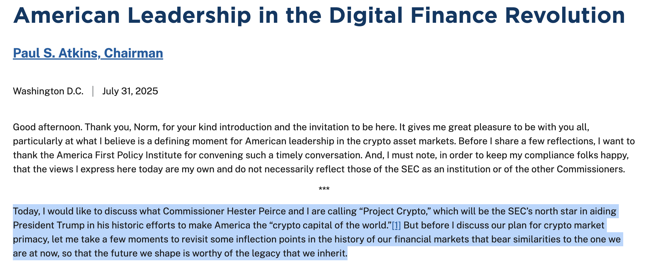 ABD SEC, "Project Crypto" ile Kripto Piyasalarını Devrimleştirmeyi Hedefliyor