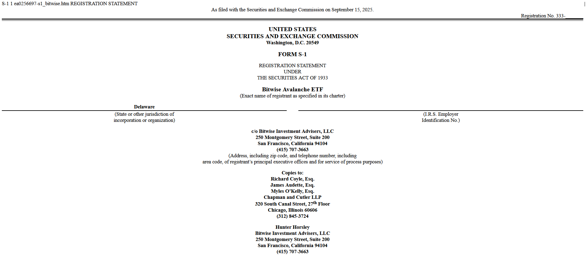 Avalanche (AVAX) için ETF Başvurusu: Bitwise, SEC'e Dosya Sundu