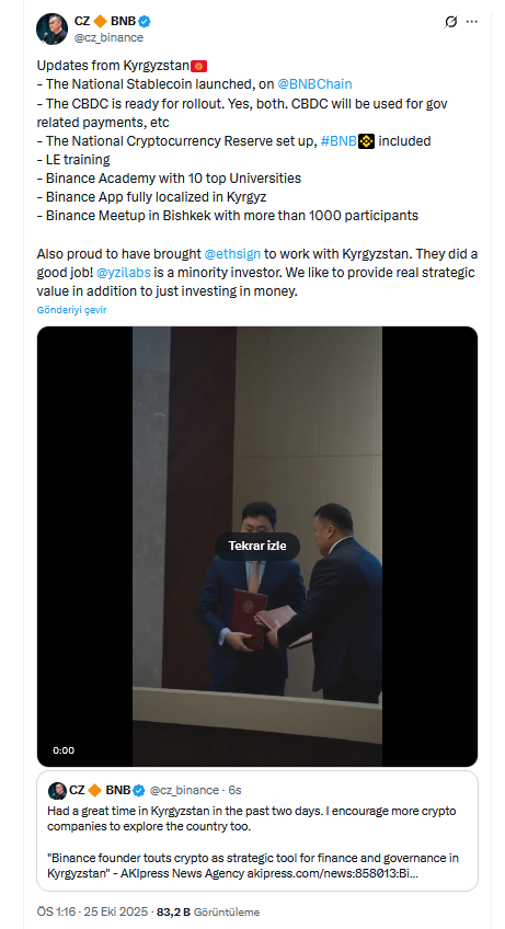 Binance Kurucusu Changpeng Zhao (CZ) Kırgızistan Hamlesinin Ayrıntılarını Paylaştı