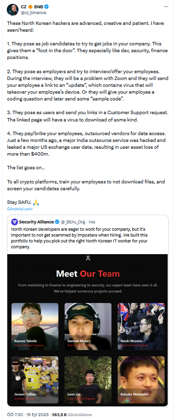 Binance Kurucusu CZ Uyardı: Kuzey Koreli Hackerların Kripto Paralarınızı Çalmak İçin Kullandığı 4 Sinsi Yöntem