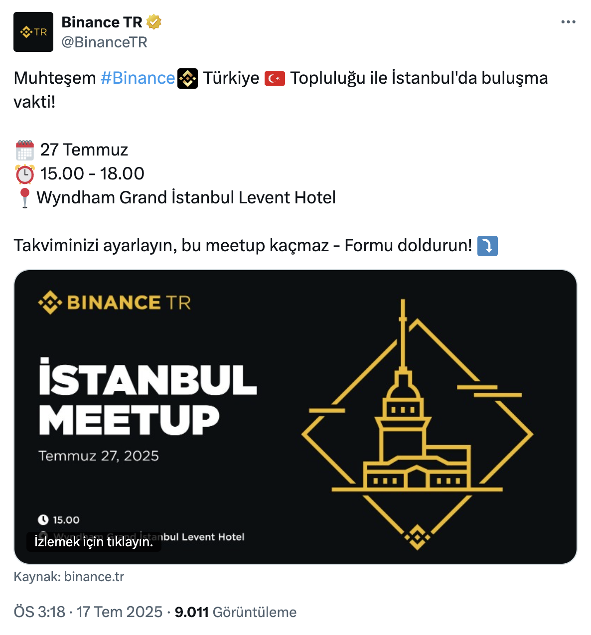 Binance TR 27 Temmuz’da İstanbul’da Topluluğuyla Buluşacak