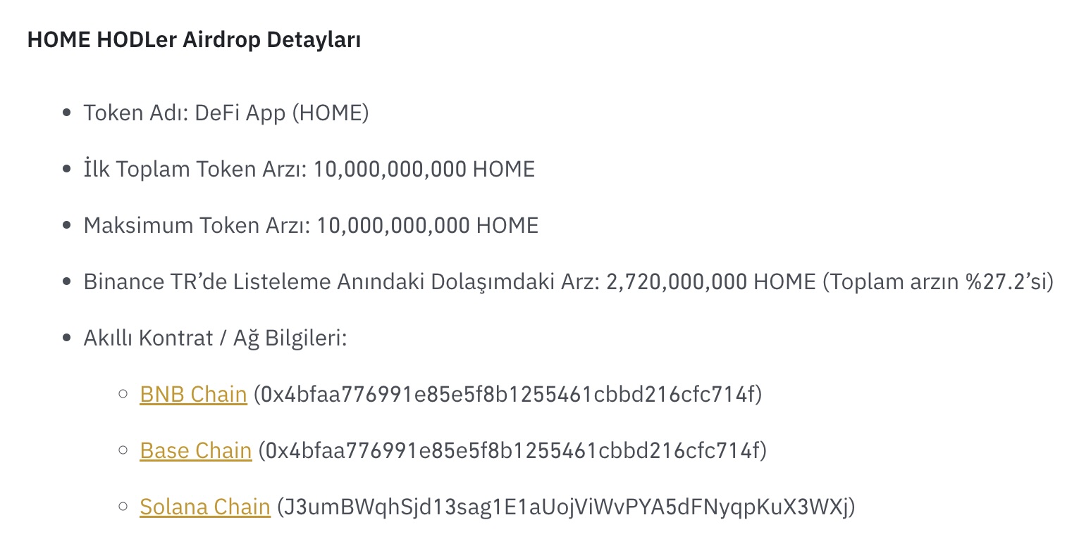 Binance TR’nin İlk HODLer Airdrop Projesi DeFi App (HOME) Oldu
