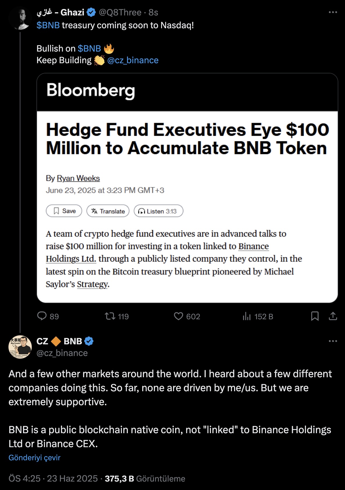 Binance’in Altcoin’i BNB’den Toplayacaklar: Eski Coral Capital Yöneticilerinden 100 Milyon Dolarlık Büyük Plan