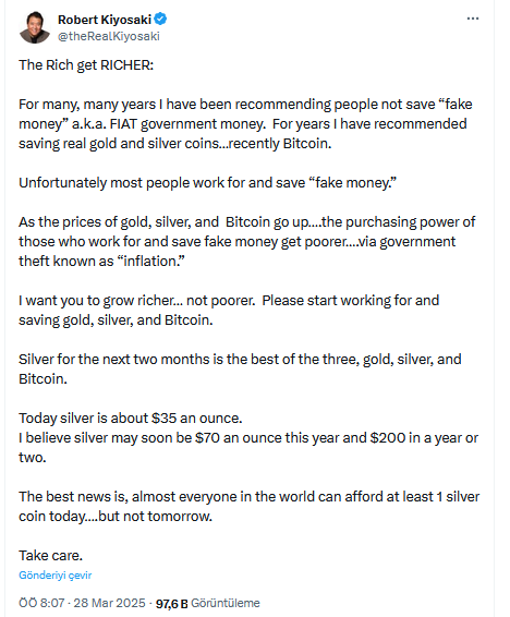 Bitcoin Tutkunu Robert Kiyosaki’den Gümüş Tavsiyesi