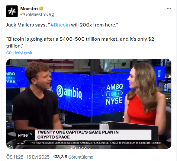 Bitcoin'in Piyasa Değeri 400 Trilyon Dolara Ulaşabilir mi? Twenty One Capital CEO'su Cesur Bir Tahminde Bulundu
