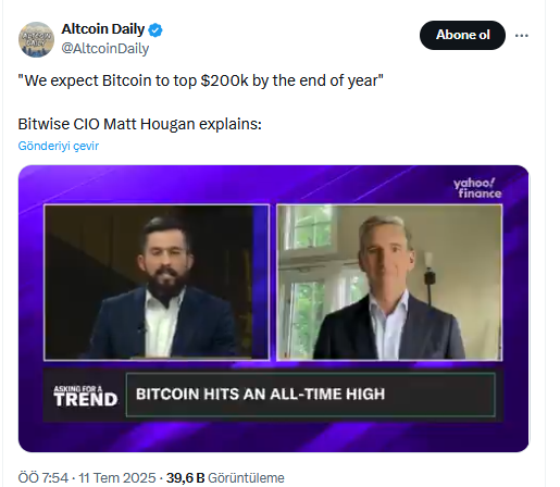 Bitwise Yöneticisi: Bitcoin 200.000 Doları Aşacak
