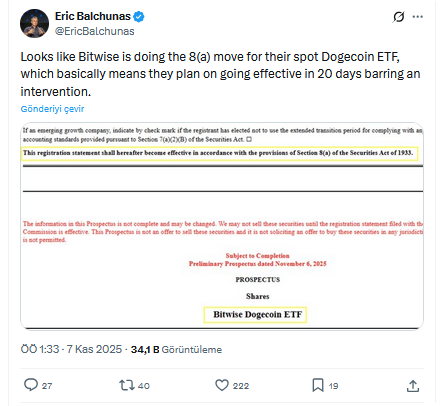 Bitwise’ten Şaşırtan Hamle: Spot Dogecoin ETF Başvurusu Otomatik Onay Sürecinde