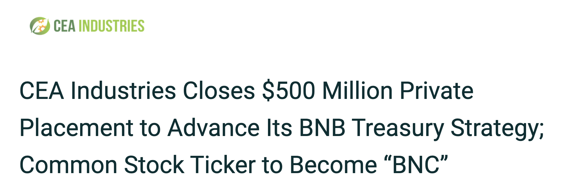 CEA Industries, 500 Milyon Dolarlık BNB Hazinesiyle Blockchain Stratejisini Güçlendiriyor