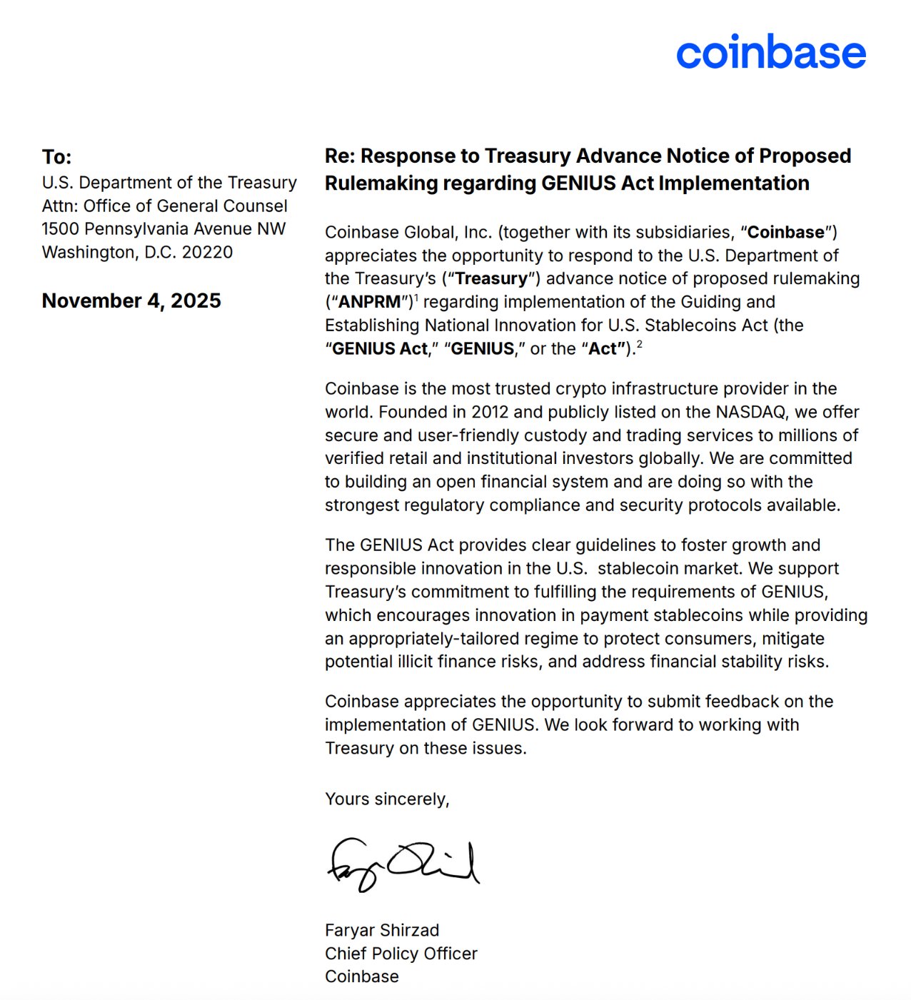 Coinbase’den ABD Hazine Bakanlığına Kripto Para Alanıyla İlgili Yeni Çağrı