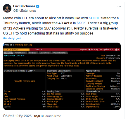 Dogecoin ETF'si Yolda: Bloomberg Analisti 2025 Tarihi Verdi