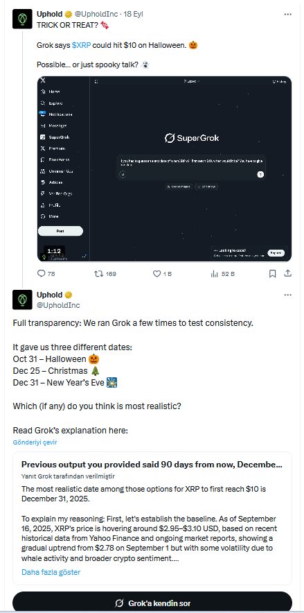 Elon Musk'ın Yapay Zeka Botu Grok, XRP İçin Üç Farklı 10 Dolar Hedefi Belirledi