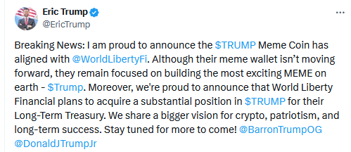 Eric Trump’ın Tweet’i Kripto Para Piyasasının Gündeminde! Neler Söyledi?