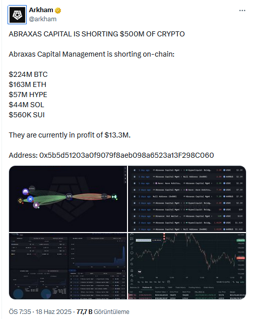 Kripto Piyasasındaki Düşüşte Yarım Milyar Dolarlık Kar Avı: Abraxas Capital'ın Başarılı Short Pozisyonu