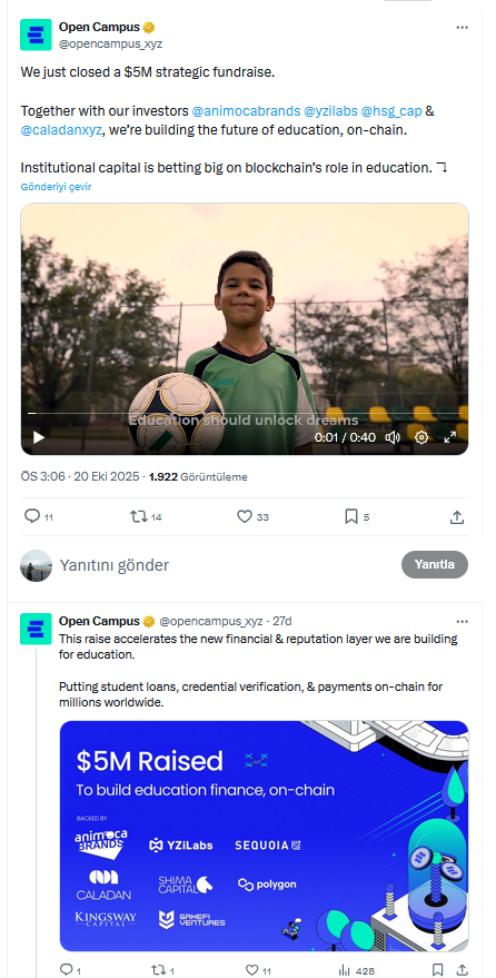 Open Campus 5 Milyon Dolarlık Yatırımı Kaptı: Hangi Altcoin Yükseldi?