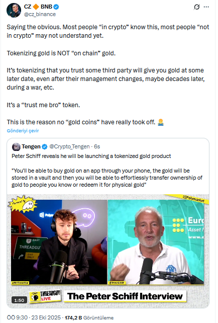 Peter Schiff Altın İçin Konuştu: Binance Kurucusu Changpeng Zhao’dan Hızlı Cevap