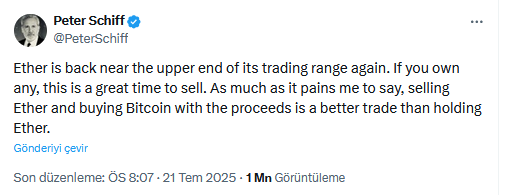Peter Schiff'in Ethereum Tahmini: Ayı Piyasası Rallisi mi, Yoksa Yeni Bir Yanlış Hesaplama mı?