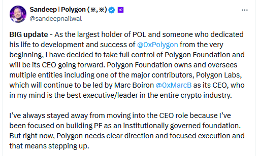 Polygon Vakfı'nda Yeni Bir Dönem: Sandeep Nailwal CEO Oldu, Yeni Stratejiler ve Hedefler Açıklandı