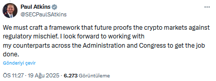SEC Başkanı Paul Atkins’ten Kripto Para Dostu Açıklamalar