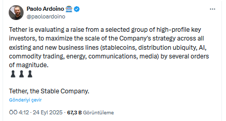 Tether 20 Milyar Dolarlık Fon İçin Görüşmeler Yürütüyor