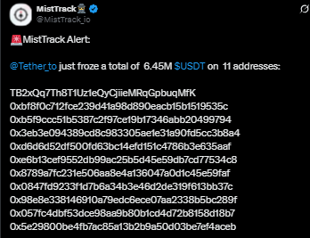 Tether, 6,45 Milyon USDT'yi 11 Adreste Dondurdu: Merkezi Kontrol Tartışmaları Yeniden Gündemde
