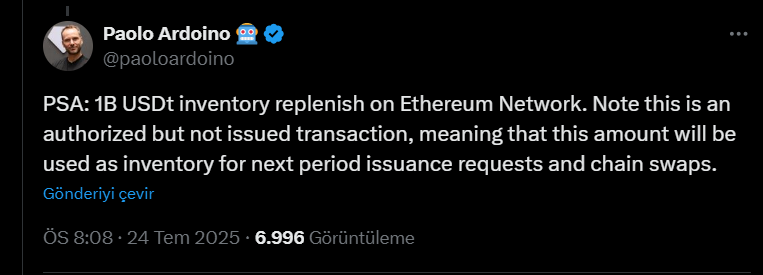 Tether'ın 2 Milyar Dolarlık USDT Basımı: Piyasa Rallisi Sinyalimi?
