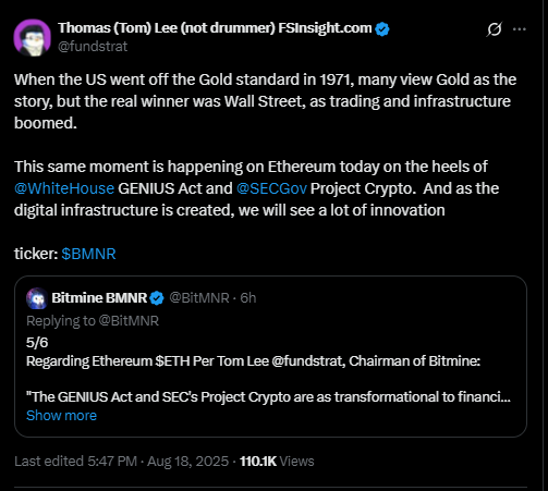 Tom Lee Ethereum İçin Net Konuştu: Tarihi Fırsatın Arifesindeyiz