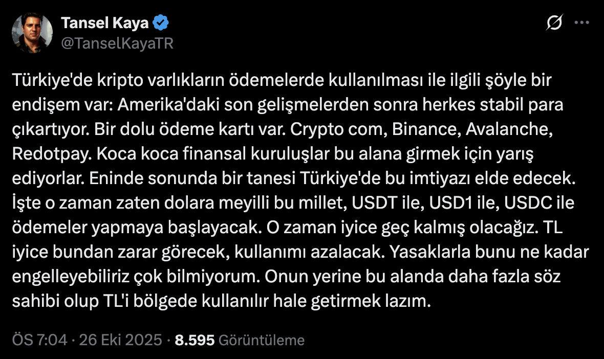 Türkiye’nin Ödemelerde Kripto Para Kullanımına Yönelik Yasağı Yeniden Gündemde: Tansel Kaya Uyardı