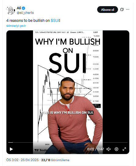 Ünlü Analist Altcoin SUI Fiyatında Yeni Hedefi 4 Nedende Verdi