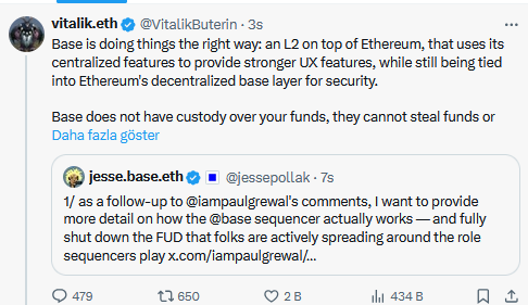 Vitalik Buterin'den Base Layer-2 Ağının Övgüye Değer Özelliklerine İlişkin Açıklamalar