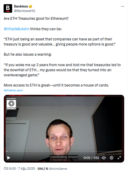 Vitalik Buterin’den Ethereum Hazinesi Uyarısı: ETH İçin Çöküş Riski Var mı?