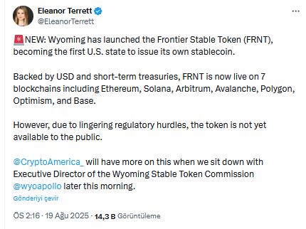 Wyoming'in Kendi Stablecoin'i: Ethereum, Solana ve Diğer Altcoin'ler İçin Yeni Bir Fırsat